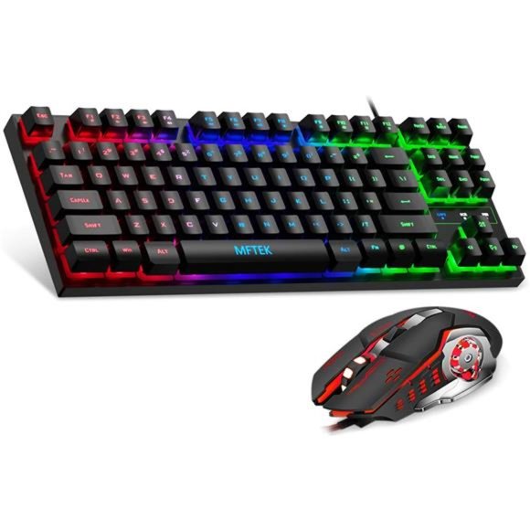 RGB Rainbow Gaming Keyboard and Mouse Combo, Compact 87 Keys Backlit Keyboard - Picture 1 of 6